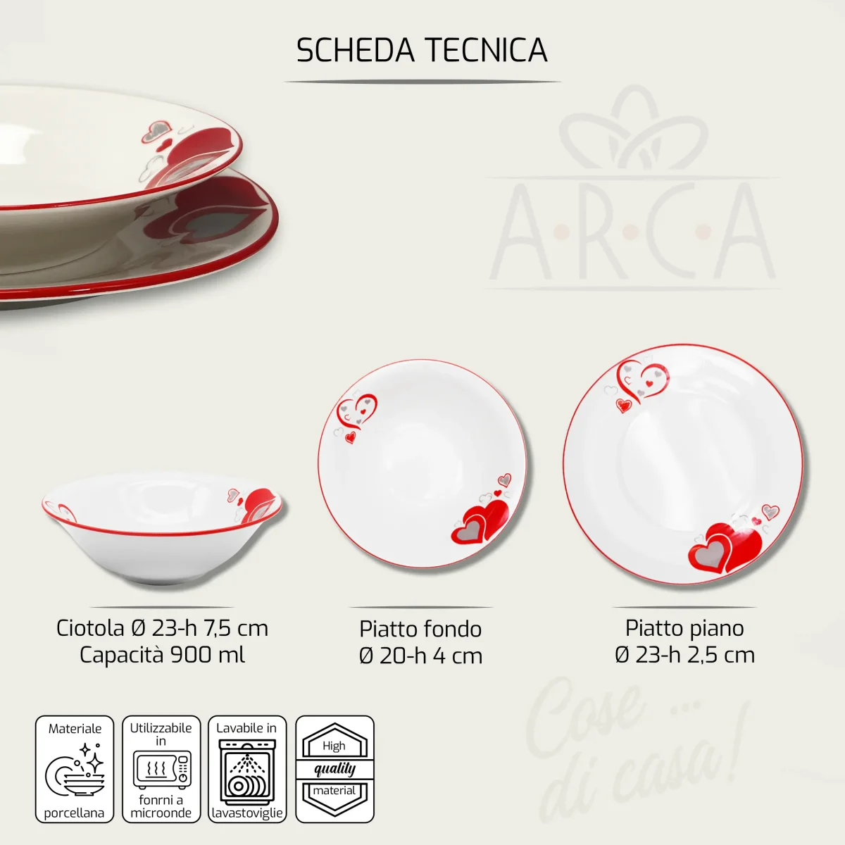 Set 12 Piatti Dolce Vita E Ciotola Ø 23 Cm In Porcellana - immagine 3