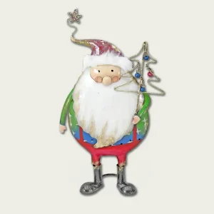 Decorazione Santa Claus Con Albero 50 Cm In Metallo