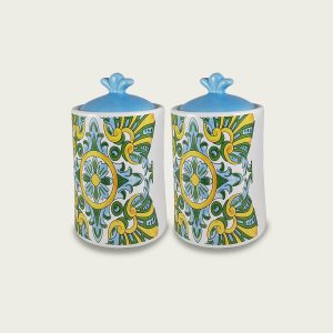Bis Barattoli Smeraldo In Ceramica