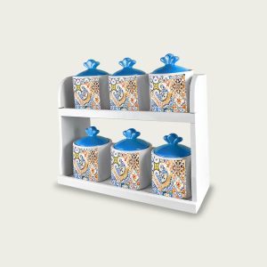 Set 6 Barattoli Fuerteventura In Ceramica Con Mensola