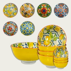 Set 9 Ciotole Decori Assortiti In Porcellana