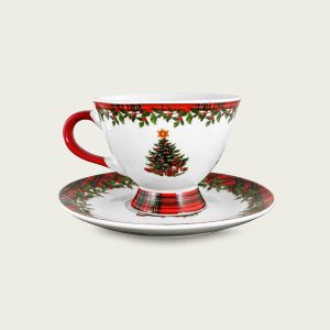 Tazza Scottish Tree Con Piattino In Porcellana