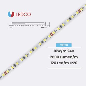 Ledco sl125 striscia led monocolore 5 metri 16 W/M 24V 120 Led/M ip20