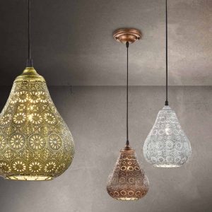 Lampada a sospensione Led Jasmin in metallo lavorato D. 19cm H. 150cm E14- Trio Lighting