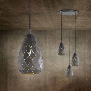 Lampada a sospensione Led Onyx rotonda con 3/1 diffusori D. 35/15cm H. 150cm E27- Trio Lighting